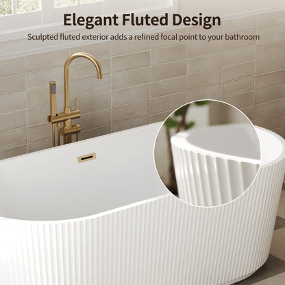 DeerValley DV-1T0582/DV-1T0583 55"/66" Acrylic Freestanding Bathtub, Deep Soaking Tub with Center Drain & Integrated Overflow, Modern White Standalone Shower Tub Ergonomic Design