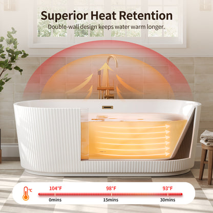DeerValley DV-1T0582/DV-1T0583 55"/66" Acrylic Freestanding Bathtub, Deep Soaking Tub with Center Drain & Integrated Overflow, Modern White Standalone Shower Tub Ergonomic Design
