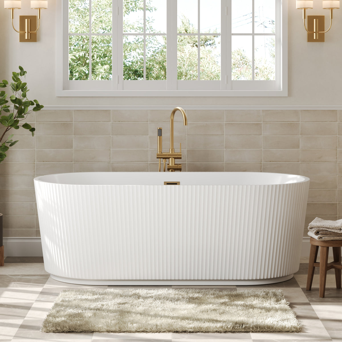 DeerValley Freestanding Soaking Tub, Ergonomic Deep Soak & Leak-Proof Design