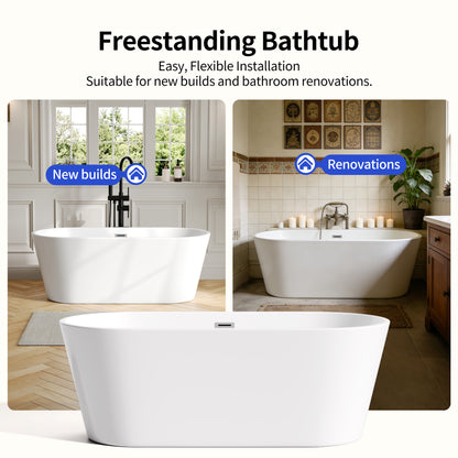 DeerValley Freestanding Soaking Tub, Ergonomic Deep Soak & Leak-Proof Design
