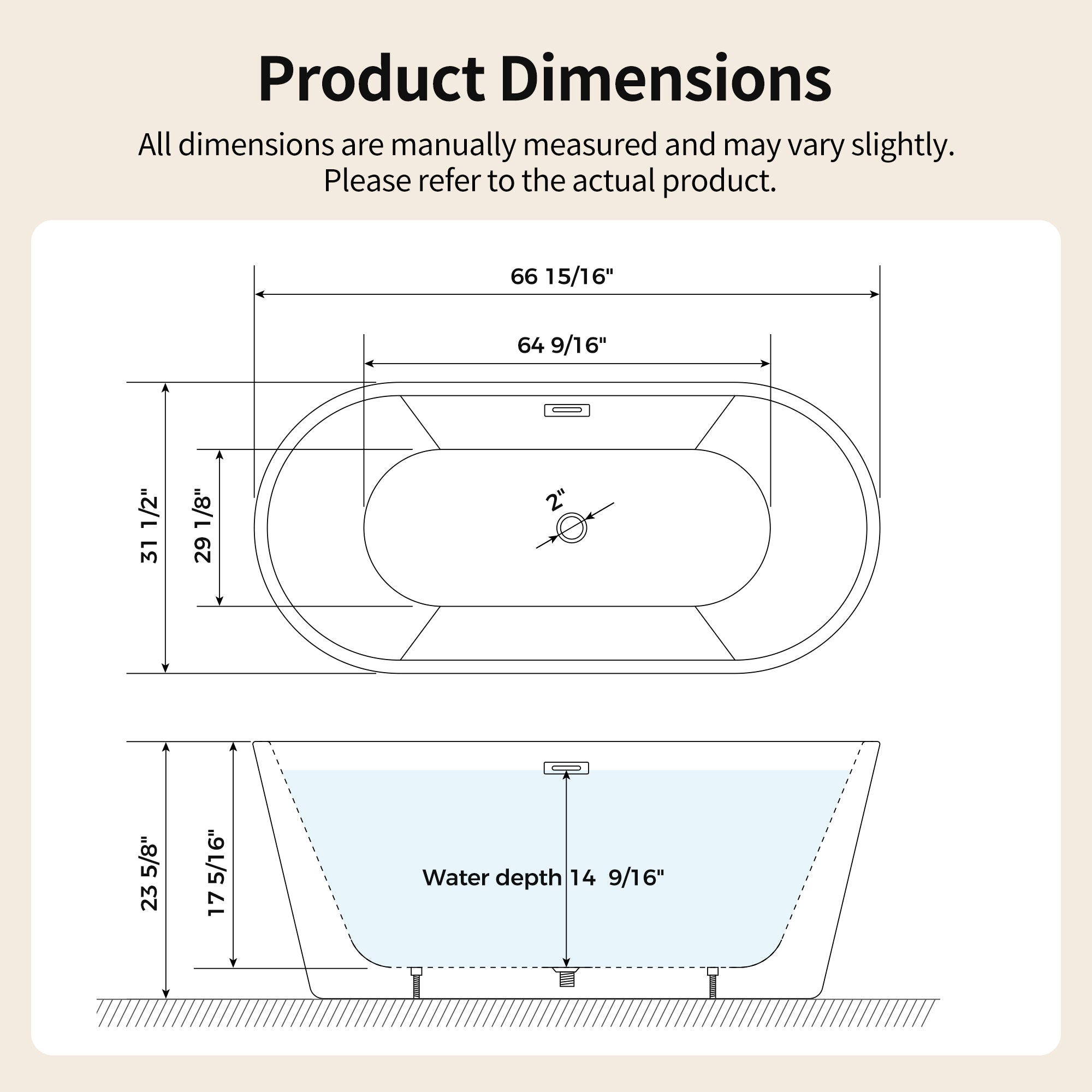 DeerValley DV-1T133S 67"Acrylic Freestanding Bathtub, Deep Soaking Tub with Center Drain & Integrated Overflow, Modern White Standalone Shower Tub Ergonomic Design
