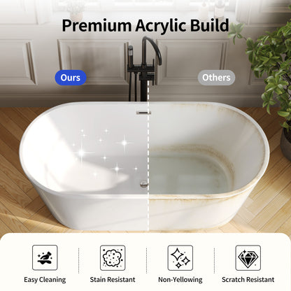 DeerValley DV-1T133S 67"Acrylic Freestanding Bathtub, Deep Soaking Tub with Center Drain & Integrated Overflow, Modern White Standalone Shower Tub Ergonomic Design