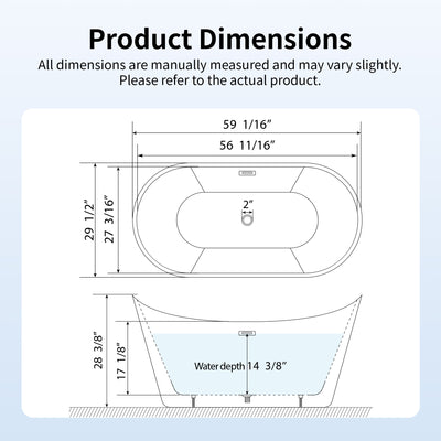 DeerValley DV-1T151S HORIZON 59" X 30" Freestanding Acrylic Bathtub