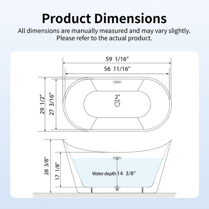 DeerValley DV-1T151S HORIZON 59" X 30" Freestanding Acrylic Bathtub
