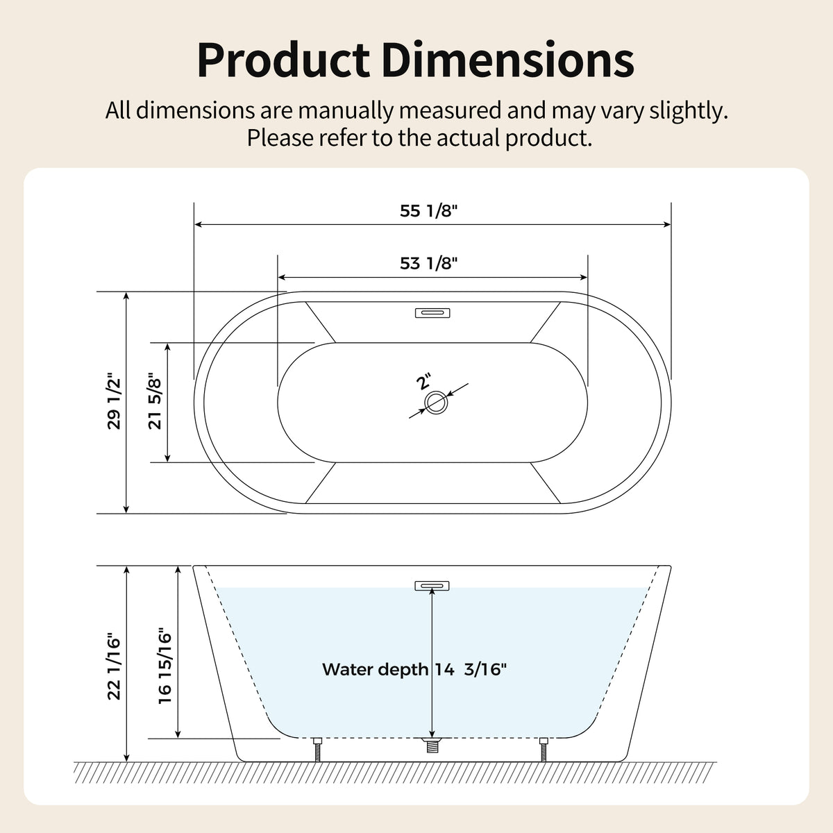 DeerValley DV-1T0582 Freestanding Soaking Tub, Deep 14" Water Depth & Leak-Proof Design