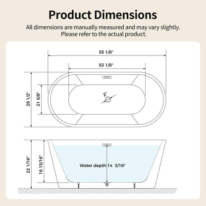DeerValley DV-1T0582 Freestanding Soaking Tub, Deep 14" Water Depth & Leak-Proof Design