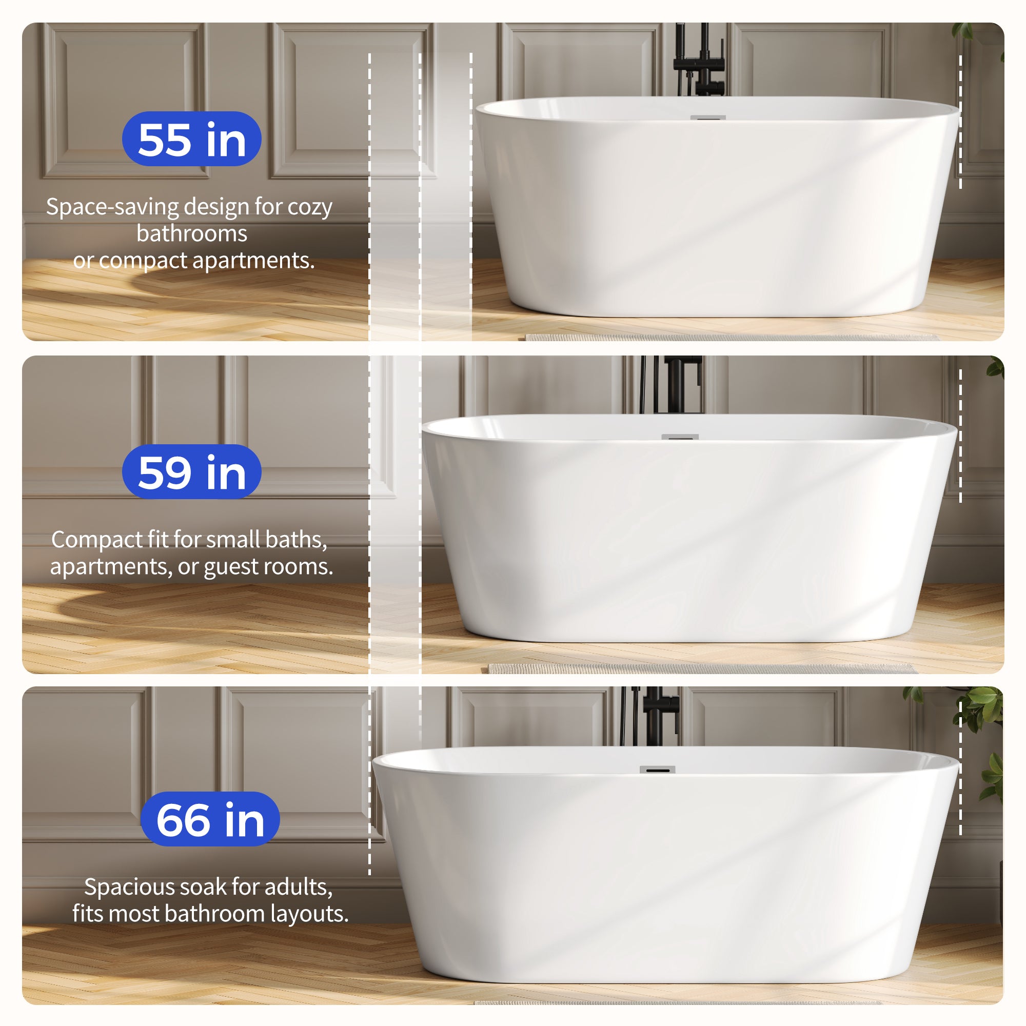 DeerValley DV-1T0582 Freestanding Soaking Tub, Deep 14" Water Depth & Leak-Proof Design