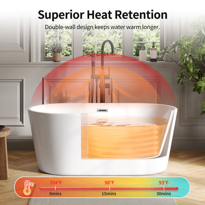 DeerValley DV-1T0582 Freestanding Soaking Tub, Deep 14" Water Depth & Leak-Proof Design