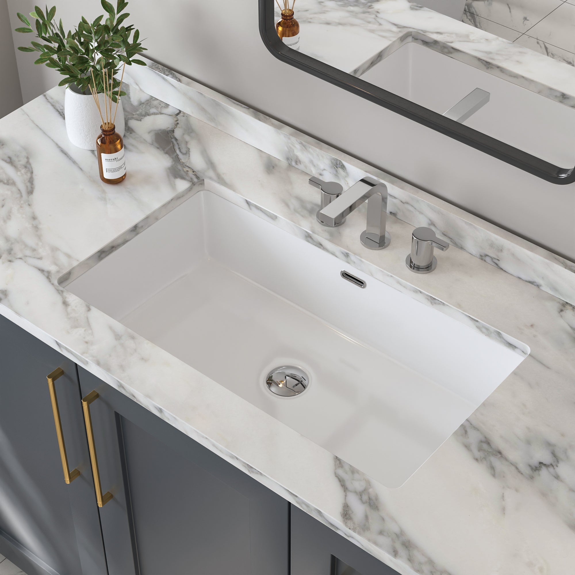 27.5" x 16" Rectangular Undermount Bathroom Sink, Overflow Hole