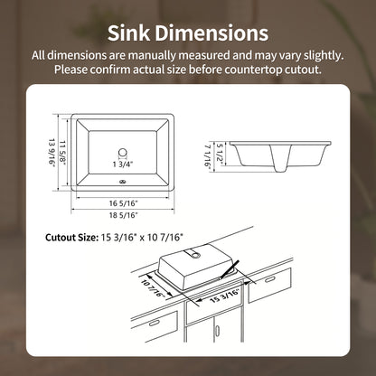 DeerValley DV-1U0477 18 x 13.5 Inch Undermount Bathroom Sink, White Ceramic Under Counter Bathroom Sinks, Modern Lavatory Vanity Bath Wash Bowl Basin with Overflow