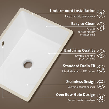 DeerValley DV-1U0477 18 x 13.5 Inch Undermount Bathroom Sink, White Ceramic Under Counter Bathroom Sinks, Modern Lavatory Vanity Bath Wash Bowl Basin with Overflow