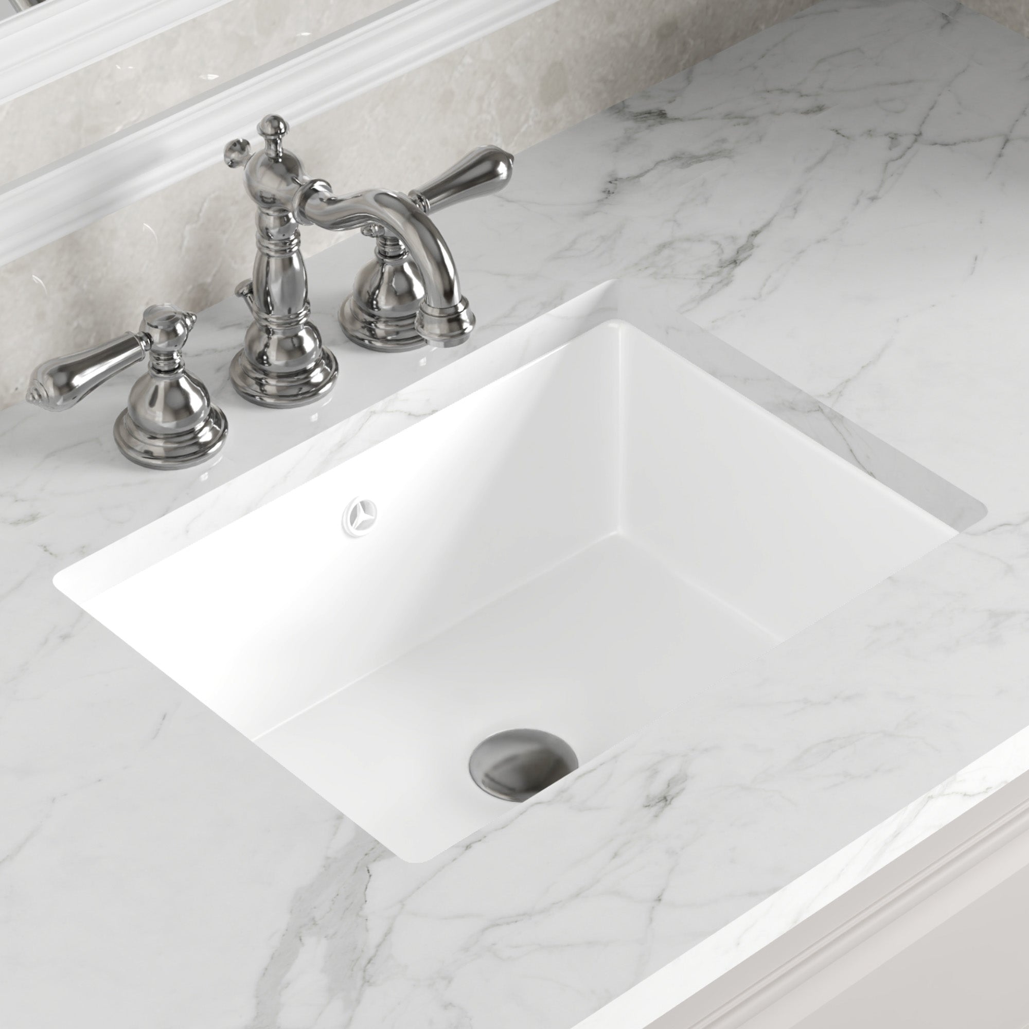 DeerValley DV-1U0477 18 x 13.5 Inch Undermount Bathroom Sink, White Ceramic Under Counter Bathroom Sinks, Modern Lavatory Vanity Bath Wash Bowl Basin with Overflow