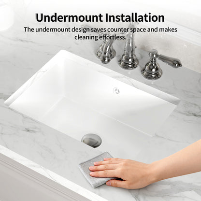 DeerValley DV-1U0477 18 x 13.5 Inch Undermount Bathroom Sink, White Ceramic Under Counter Bathroom Sinks, Modern Lavatory Vanity Bath Wash Bowl Basin with Overflow