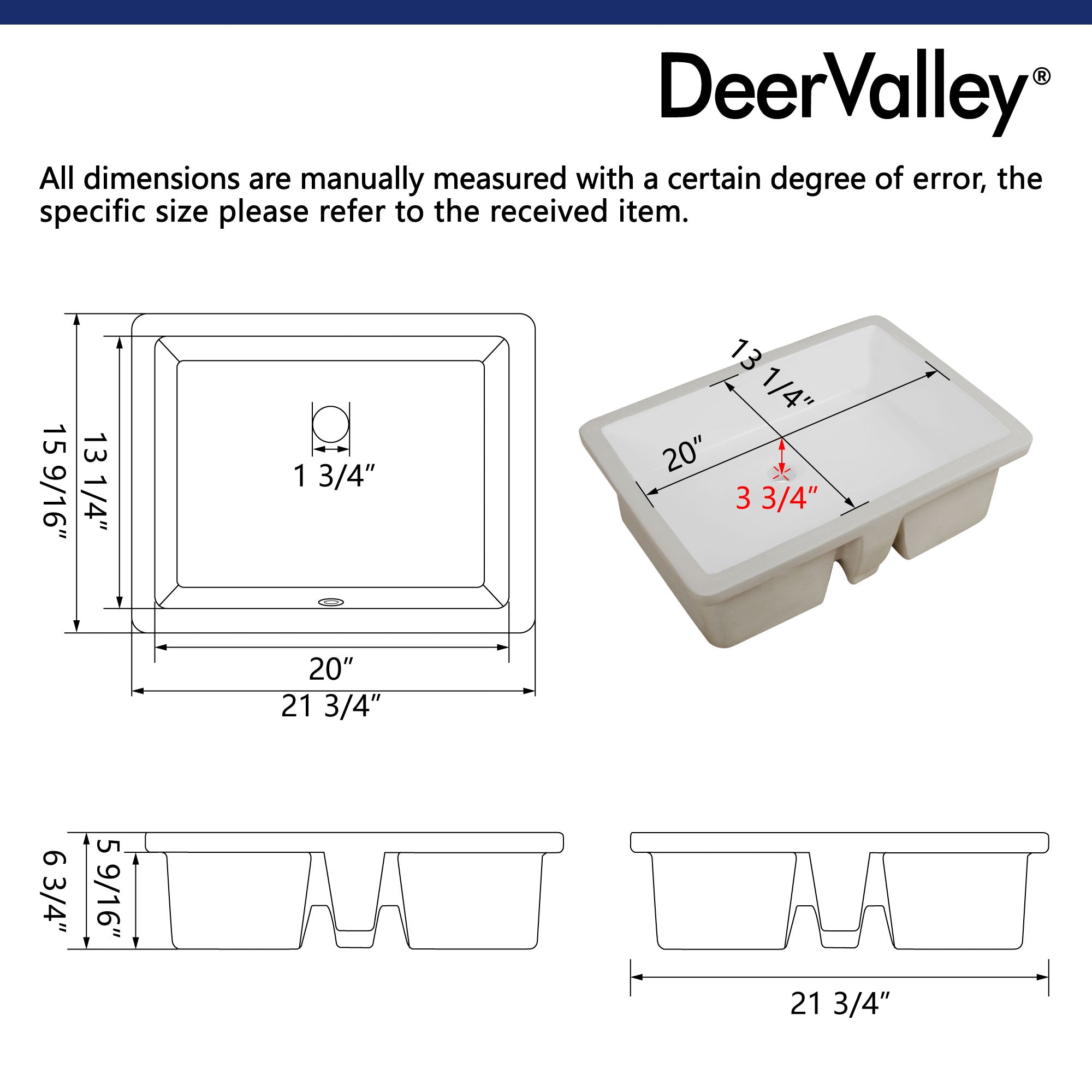 URSA 22" X 15.5" Rectangular Undermount Bathroom Sink, Overflow Hole