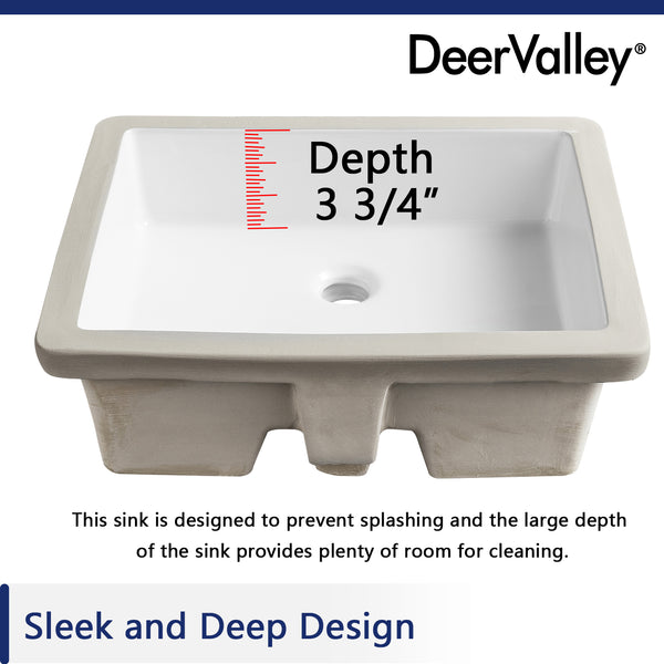 DV-1U202 Ursa 22"*15.5" Rectangular Undermount Bathroom Sink, Overflow Hole