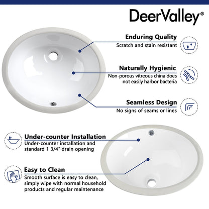 DeerValley Bath DeerValley DV-1U302 Liberty 17" X 14" Oval Vitreous China Undermount Bathroom Sink With Overflow Hole Undermount Sinks
