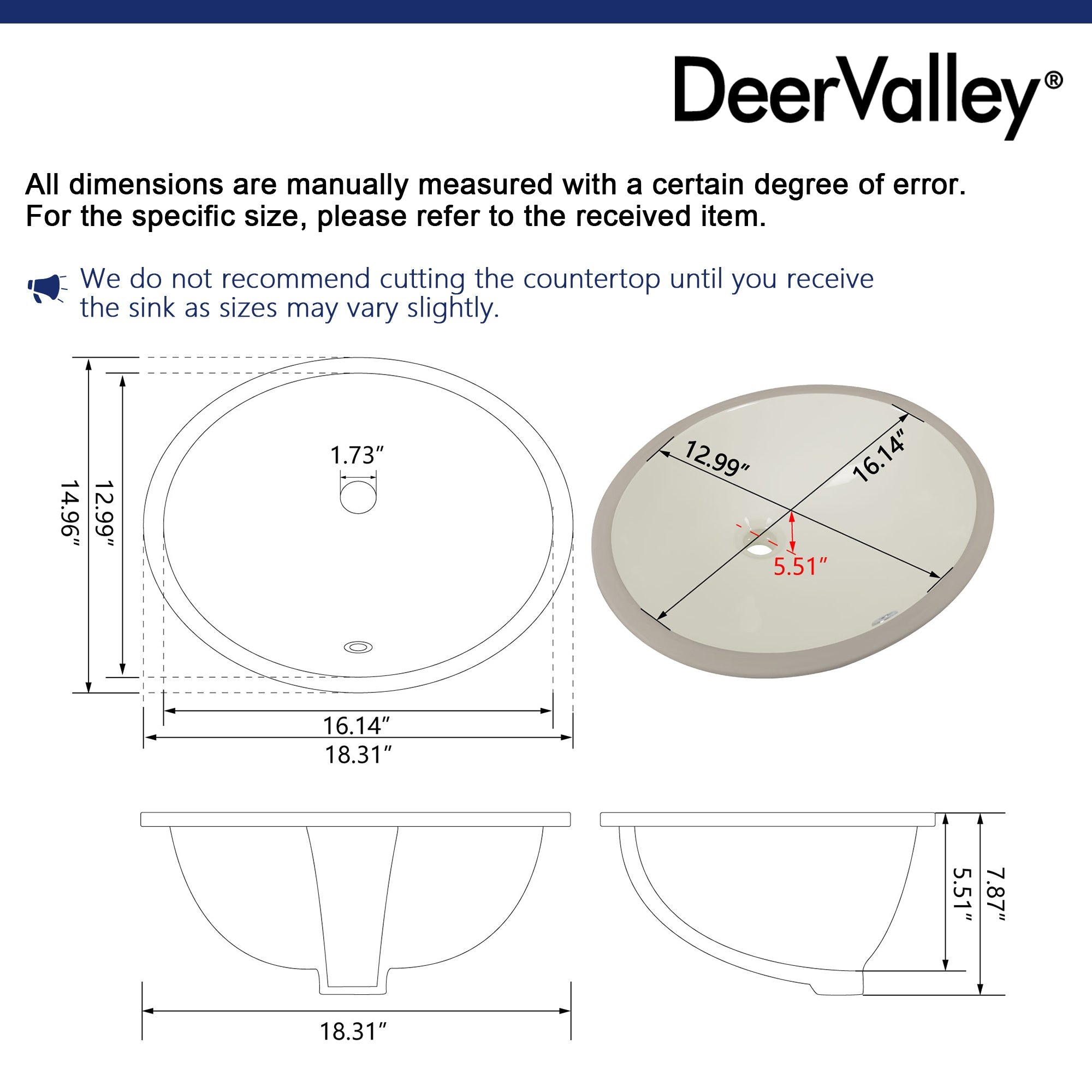 SYMMETRY 18" X 15" Oval Undermount Bathroom Sink, Overflow Hole With Multiple Colors