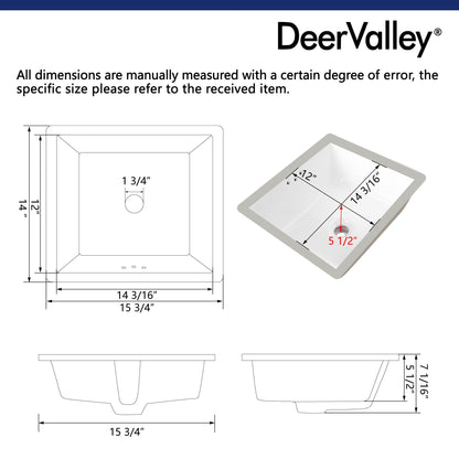 Open Box - URSA 16" X 14" Rectangular Undermount Bathroom Sink, Overflow Hole