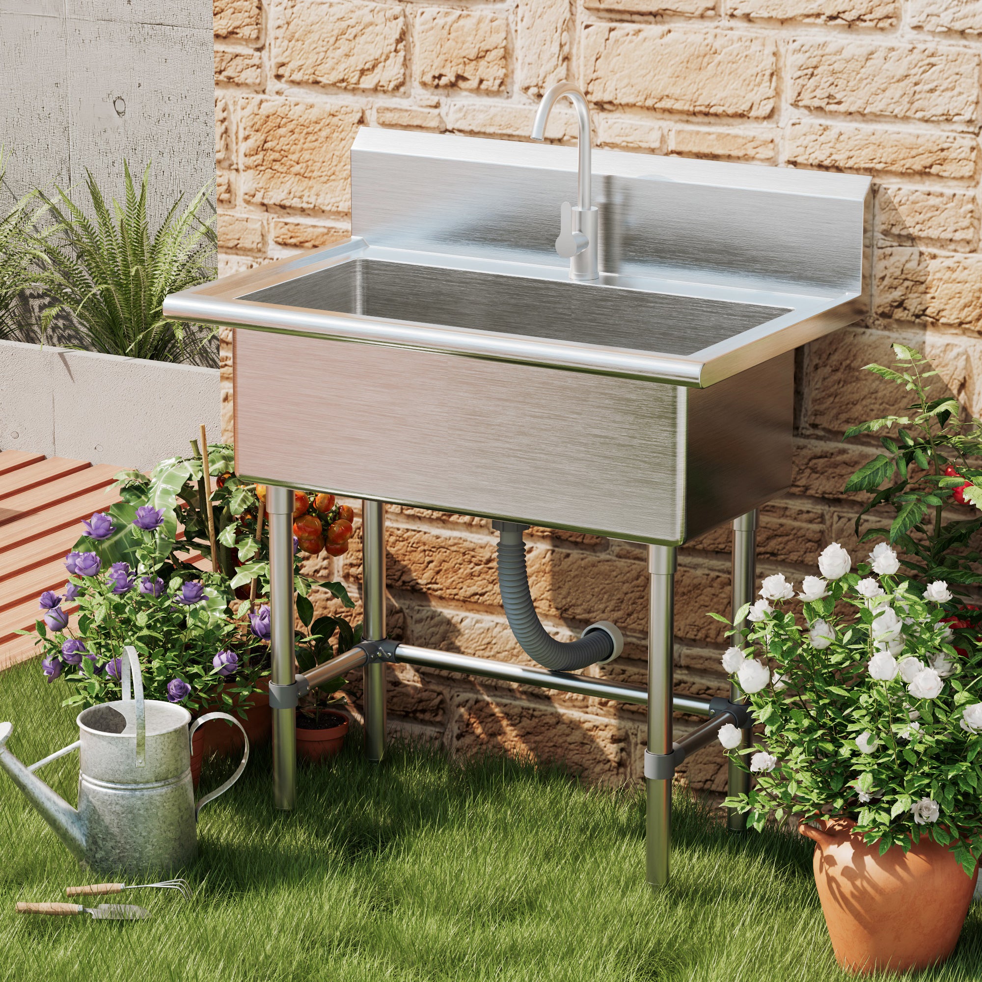 DeerValley DV-1US0550/551/552 Stainless Steel Utility Sink, Deep Basin & Freestanding X-Drain