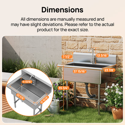 DeerValley DV-1US0550/551/552 Stainless Steel Utility Sink, Deep Basin & Freestanding X-Drain