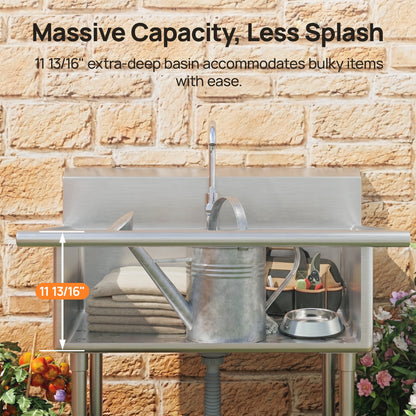 DeerValley DV-1US0550/551/552 Stainless Steel Utility Sink, Deep Basin & Freestanding X-Drain