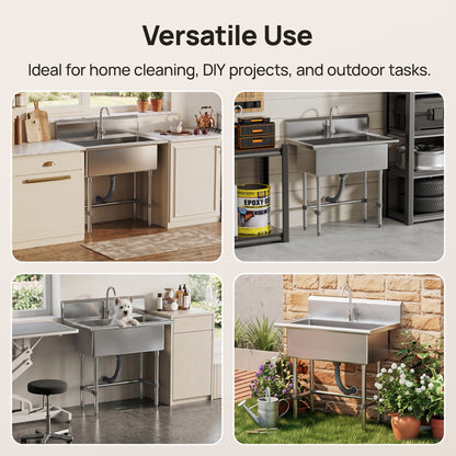 DeerValley DV-1US0550/551/552 Stainless Steel Utility Sink, Deep Basin & Freestanding X-Drain