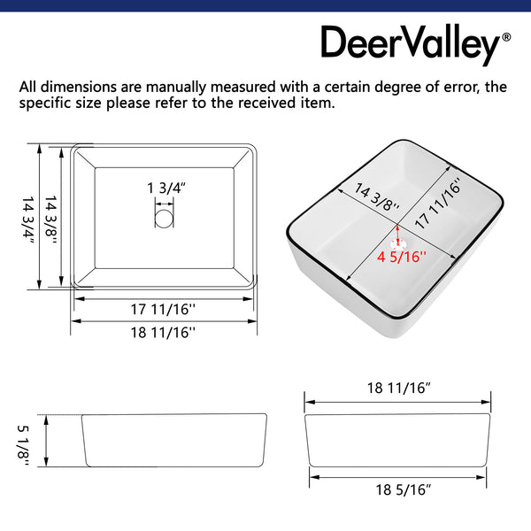 DeerValley DV-1V0002 Ally Black and White Ceramic Rectangular Vessel Bathroom Sink