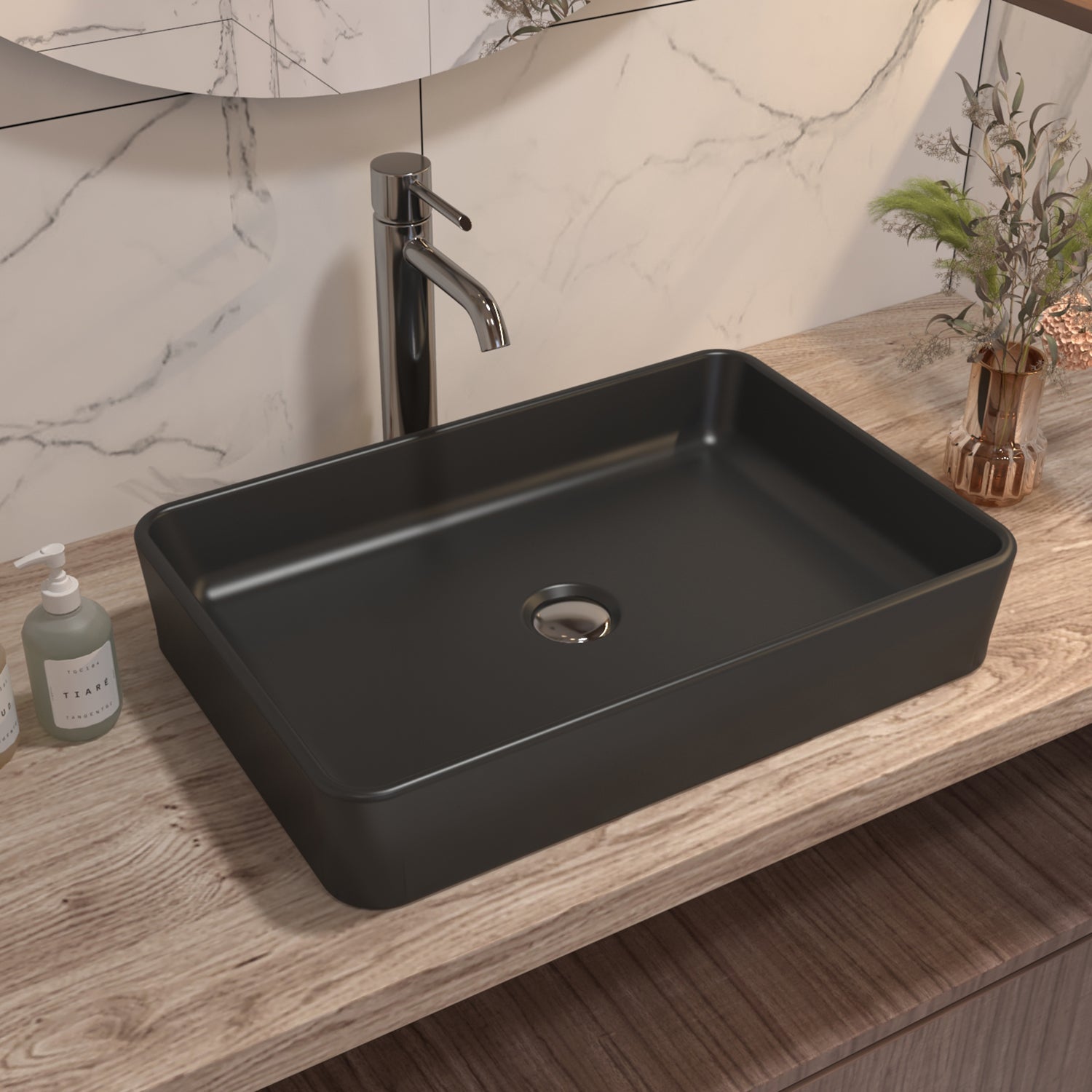 ALLY 15.75" Rectangular Vessel Bathroom Sink, Without Overflow With Multiple Colors