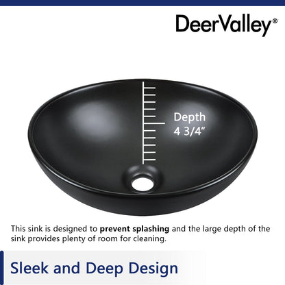 DeerValley Bath DeerValley DV-1V0011 Horizon Black Ceramic Glazed Oval Vessel Bathroom Sink Vessel sink