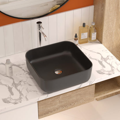 DeerValley Bath DeerValley DV-1V0023 Ace Black Ceramic Square Vessel Handmade Bathroom Sink Vessel sink