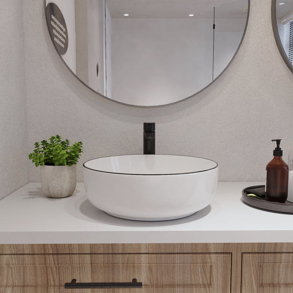 DeerValley Symmetry 16'' White Ceramic Circular Vessel Bathroom Sink DV-1V0030/0092