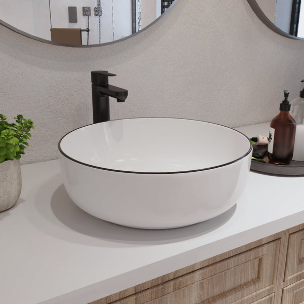 DeerValley Symmetry 16'' White Ceramic Circular Vessel Bathroom Sink DV-1V0030/0092