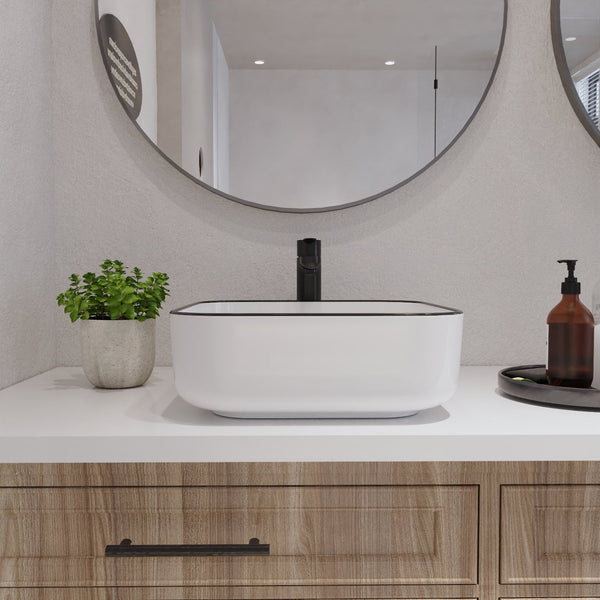 DeerValley DV-1V0033 Ace 15'' White Ceramic Square Vessel Bathroom Sink