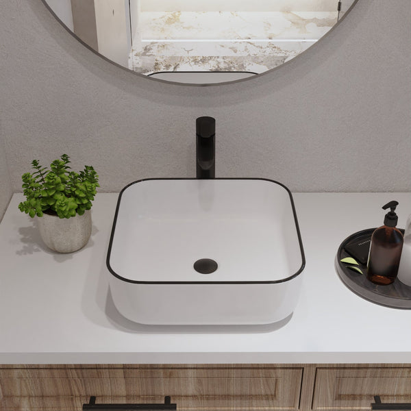 ACE 15" Square Vessel Bathroom Sink, Without Overflow