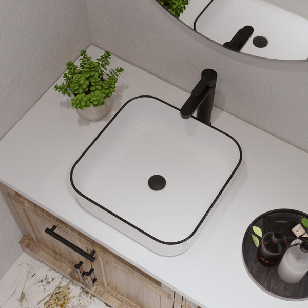 ACE 15" Square Vessel Bathroom Sink, Without Overflow