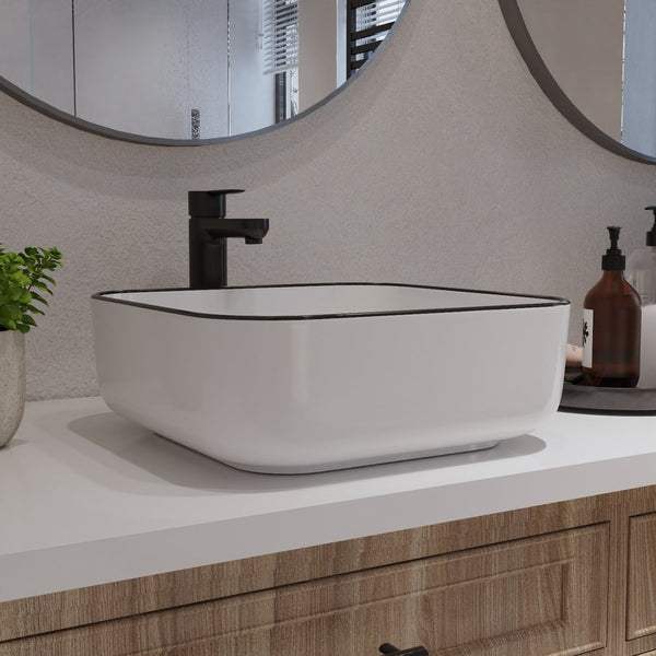 DeerValley DV-1V0033 Ace 15'' White Ceramic Square Vessel Bathroom Sink