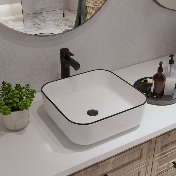 ACE 15" Square Vessel Bathroom Sink, Without Overflow