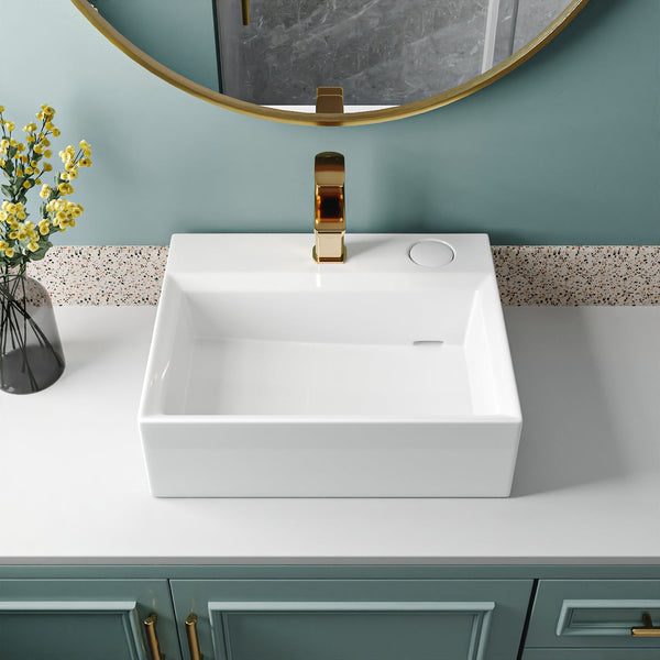 APEX 17" Rectangular Vessel Bathroom Sink, With Hidden Drainage