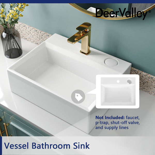 DeerValley DV-1V0046 17'' White Ceramic Rectangular Vessel Bathroom Sink