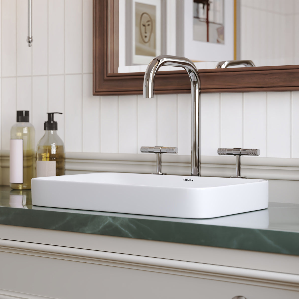 DeerValley  Vessel Sinks Modern Semi-Recessed Durable Ceramic Easy Clean