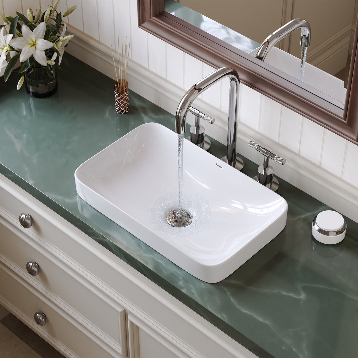 DeerValley  Vessel Sinks Modern Semi-Recessed Durable Ceramic Easy Clean