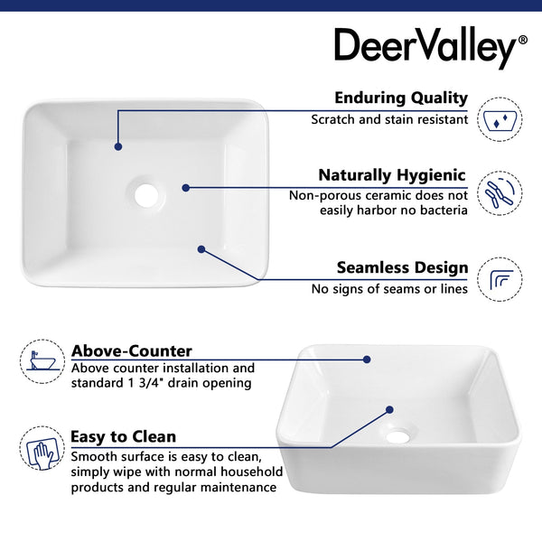 DV-1V0048 Liberty 12'' Rectangular Vessel Bathroom Sink, Without Overflow