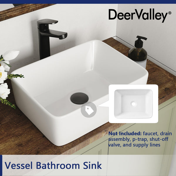 LIBERTY 12" Rectangular Vessel Bathroom Sink, Without Overflow