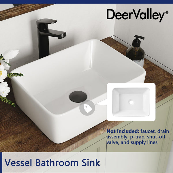 DV-1V0048 Liberty 12'' Rectangular Vessel Bathroom Sink, Without Overflow