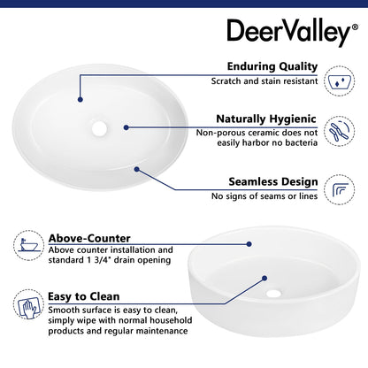 HORIZON 14" Oval Vessel Bathroom Sink, Without Overflow