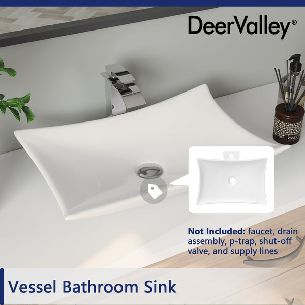 PRISM 22.64" Rectangular Vessel Bathroom Sink, Without Overflow
