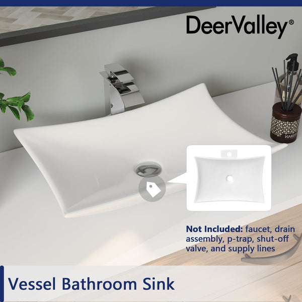 DeerValley DV-1V0050 Prism White Ceramic Rectangular Vessel Bathroom Sink