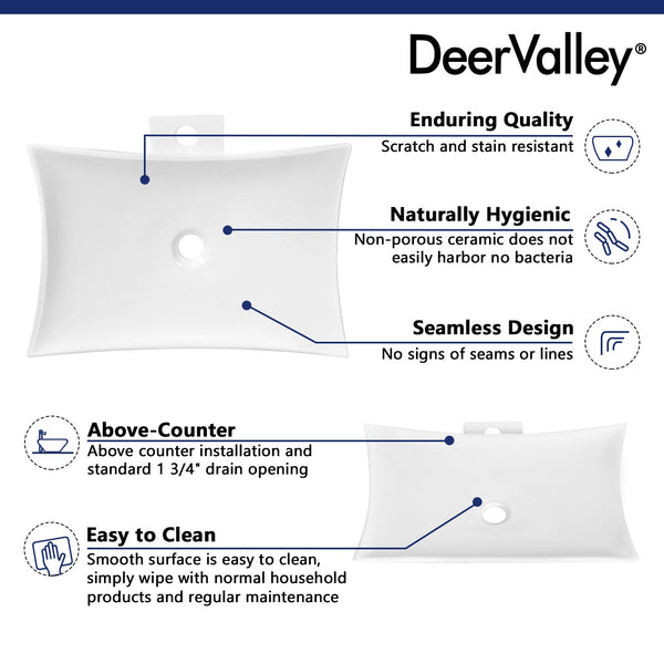 DeerValley DV-1V0050 Prism White Ceramic Rectangular Vessel Bathroom Sink