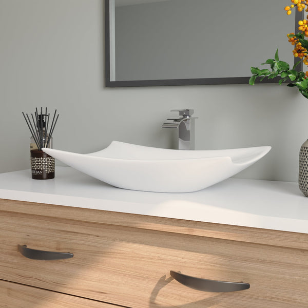 DeerValley DV-1V0050 Prism White Ceramic Rectangular Vessel Bathroom Sink