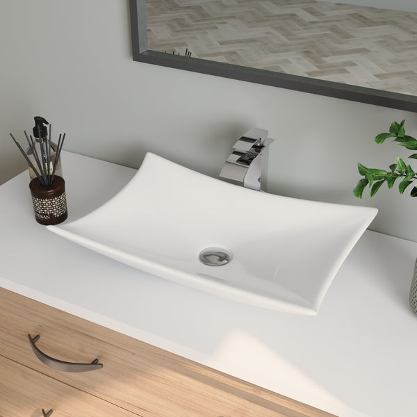 PRISM 22.64" Rectangular Vessel Bathroom Sink, Without Overflow